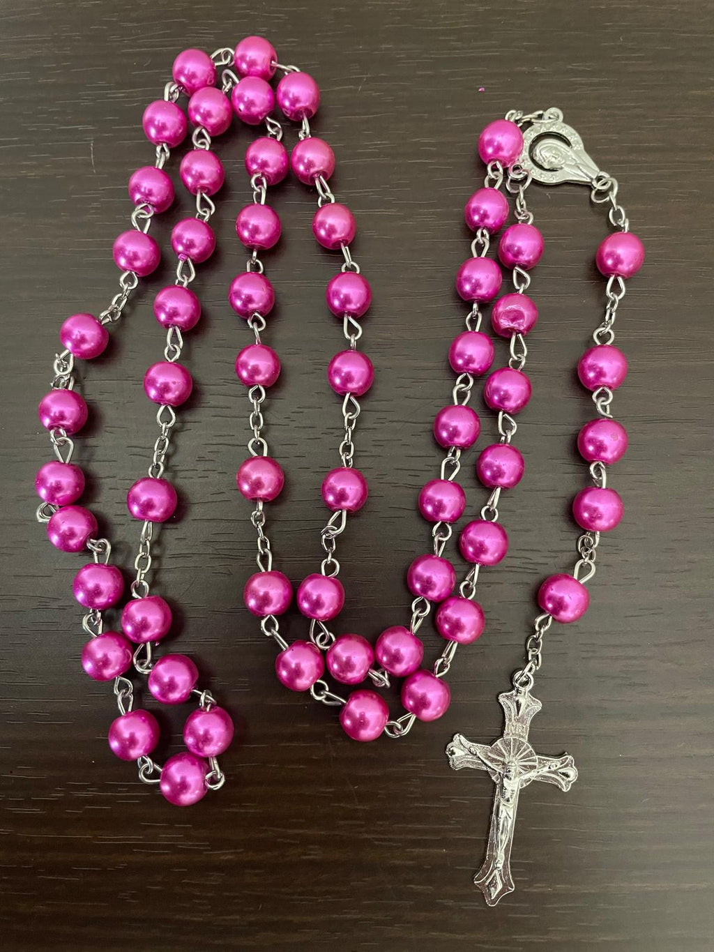 Rosaryong may Beaded na Pekeng Perlas - Plum