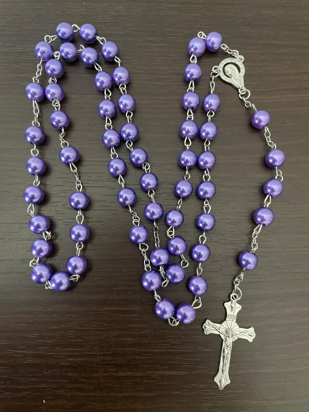 Rosaryong May Buhok na Pekeng Perlas - Lila