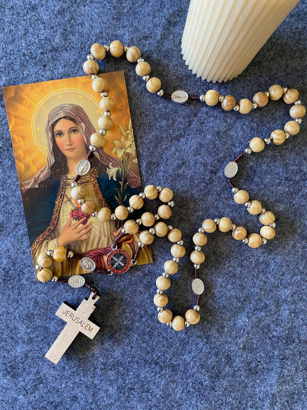 Malaking Rosaryo na Kahoy - Beige