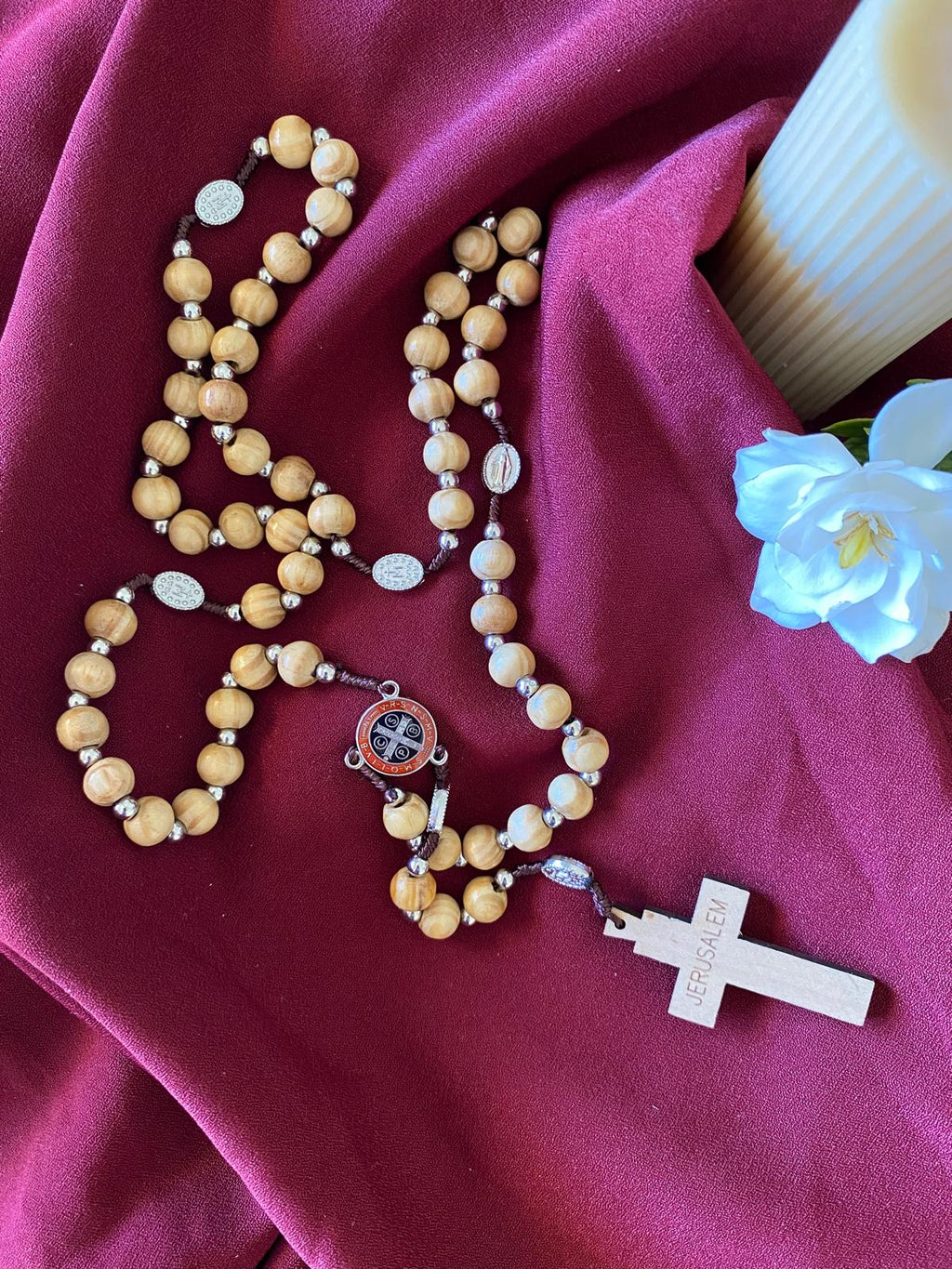 Malaking Rosaryo na Kahoy - Beige