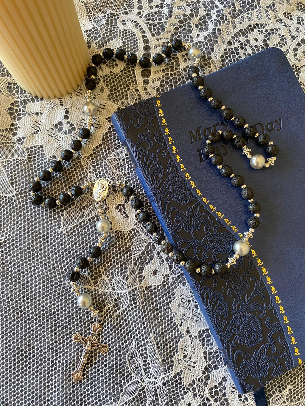 Rosaryo na may Beaded na Natural na Bato - Lave stone