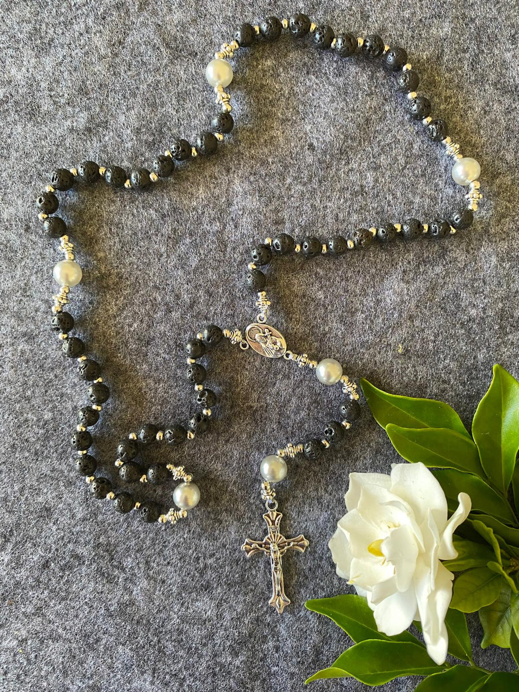 Rosaryo na may Beaded na Natural na Bato - Lave stone