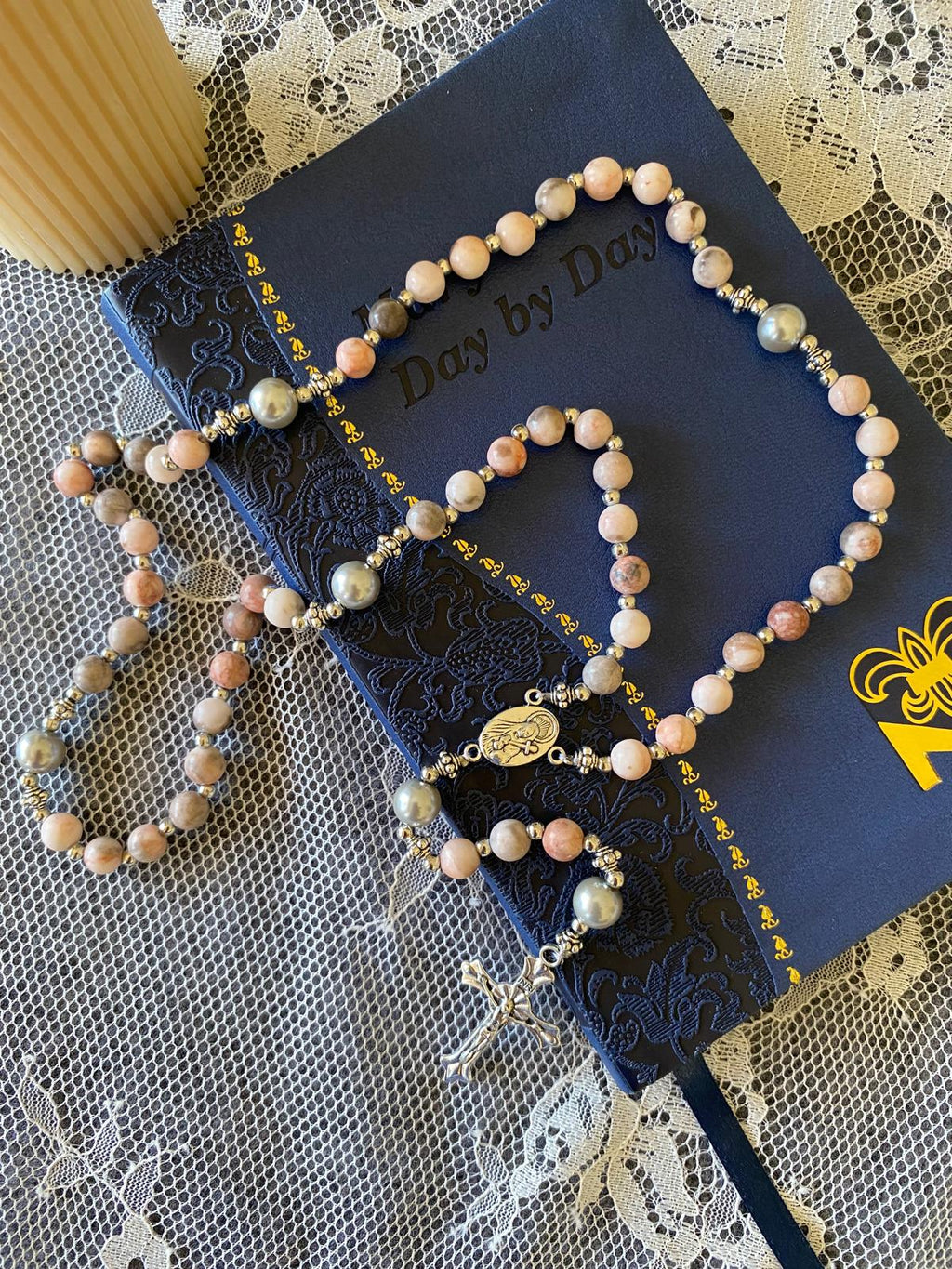 Rosaryong may Beads na Natural na Bato - Rosas na batong zebra