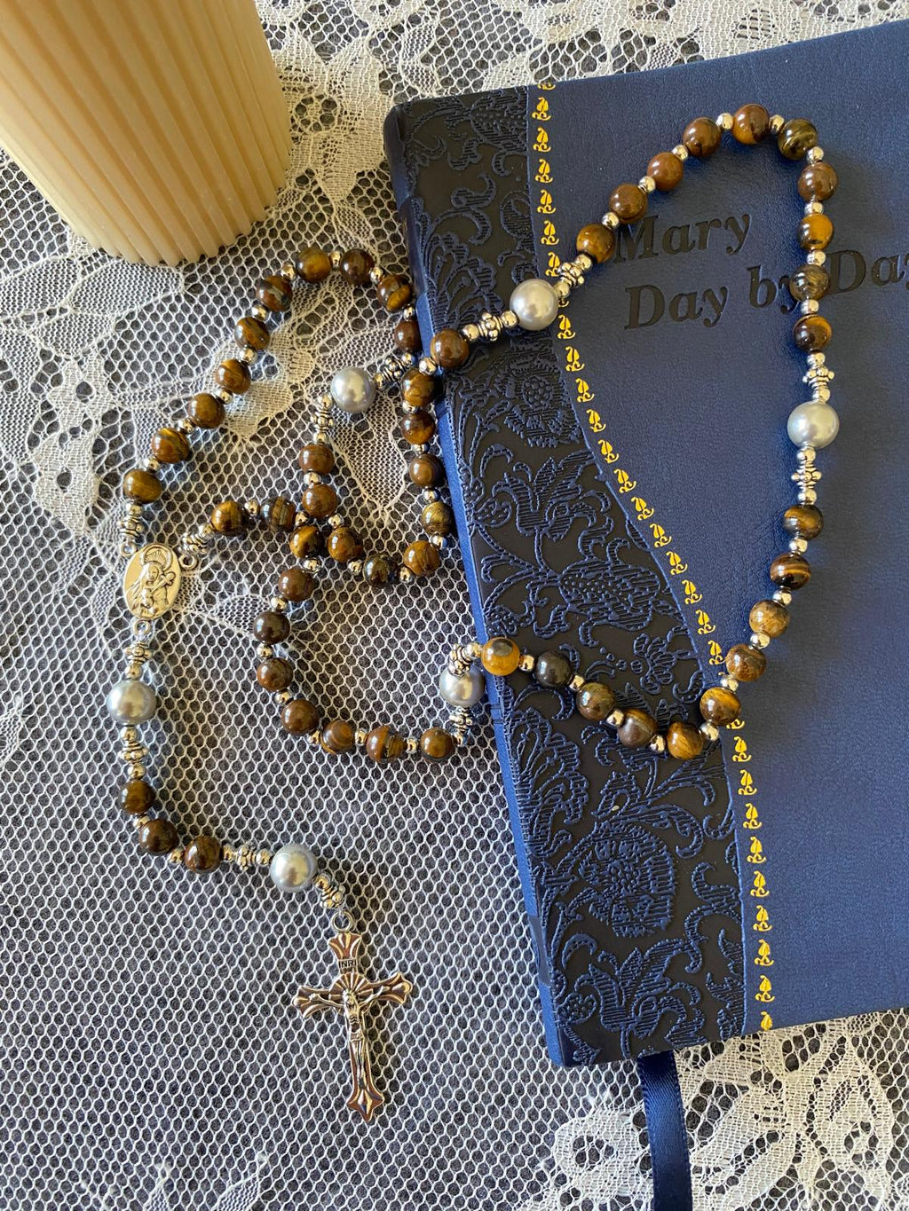 Rosaryo na may Beads na Natural na Bato - Mata ng Tigre