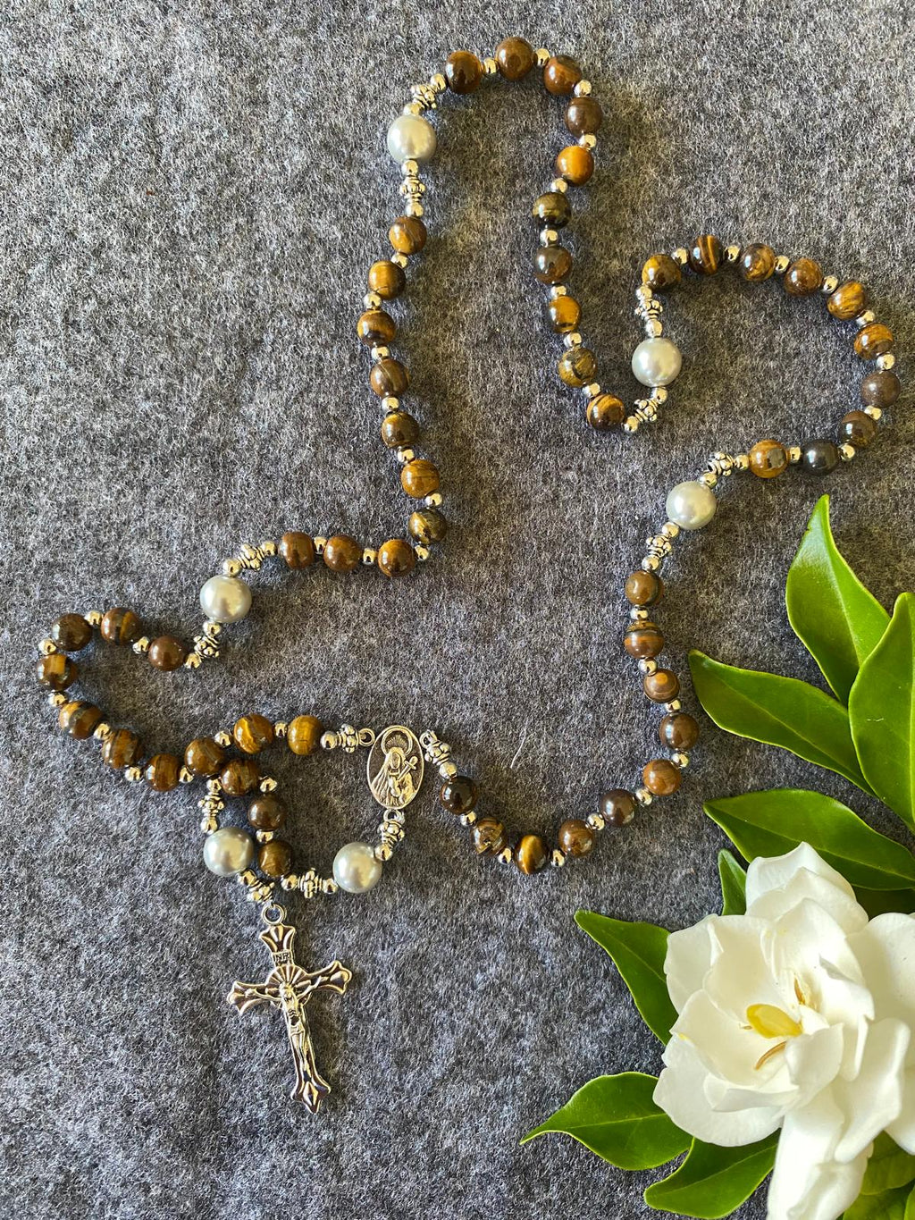 Rosaryo na may Beads na Natural na Bato - Mata ng Tigre