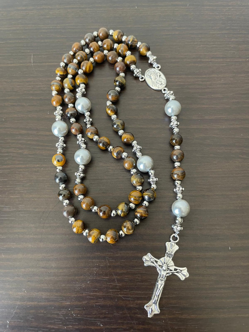 Rosaryo na may Beads na Natural na Bato - Mata ng Tigre