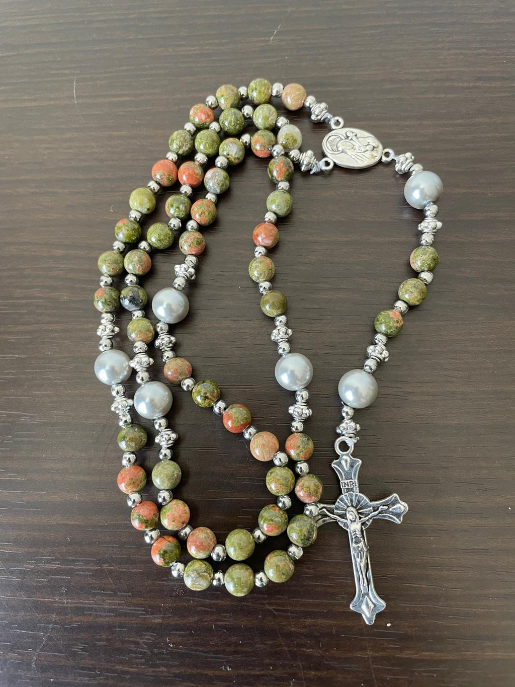 Rosaryo na may Beads na Natural na Bato - Unakite