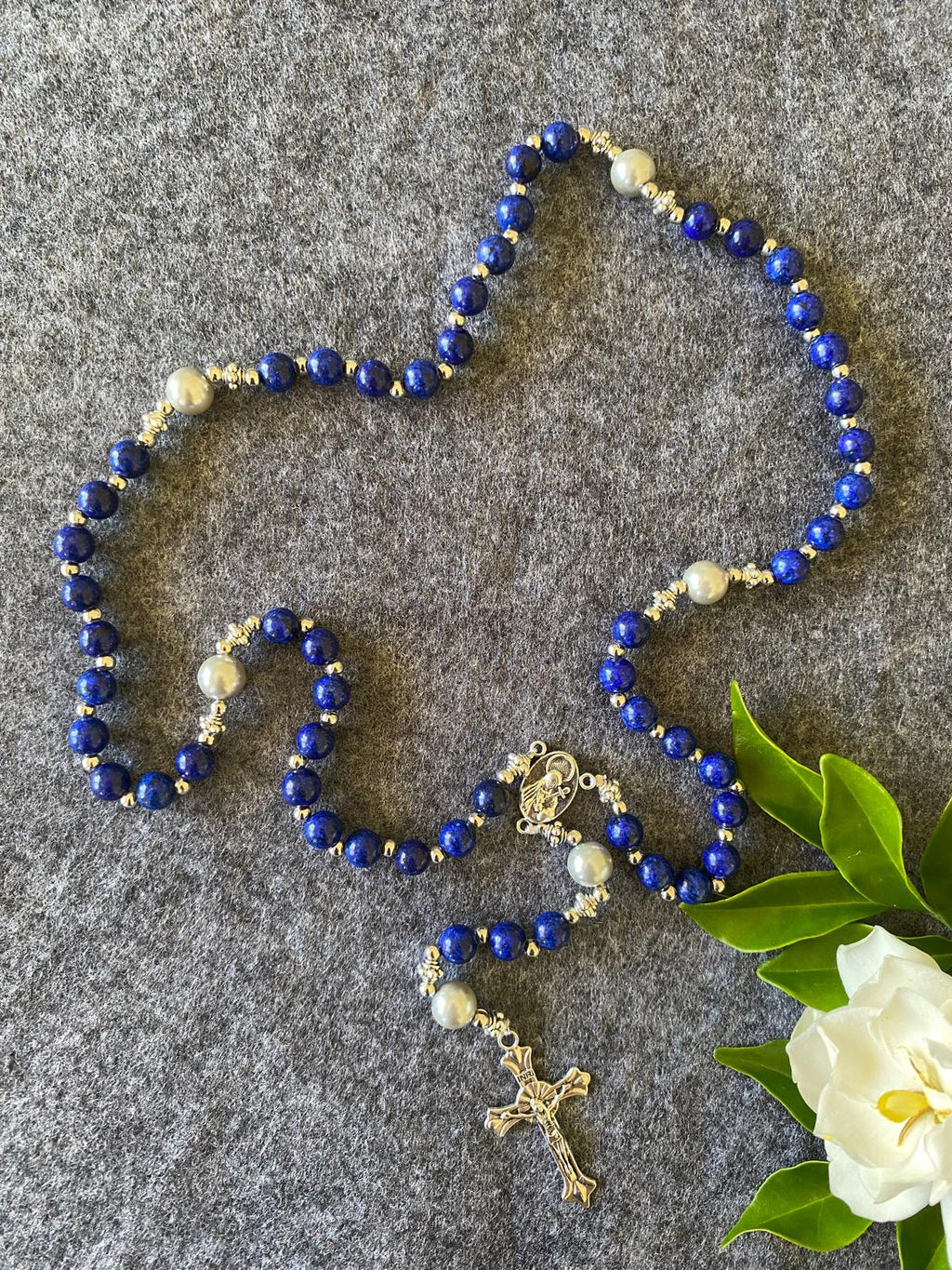 Rosaryo na may Beads na Natural na Bato - Lapis lazuli