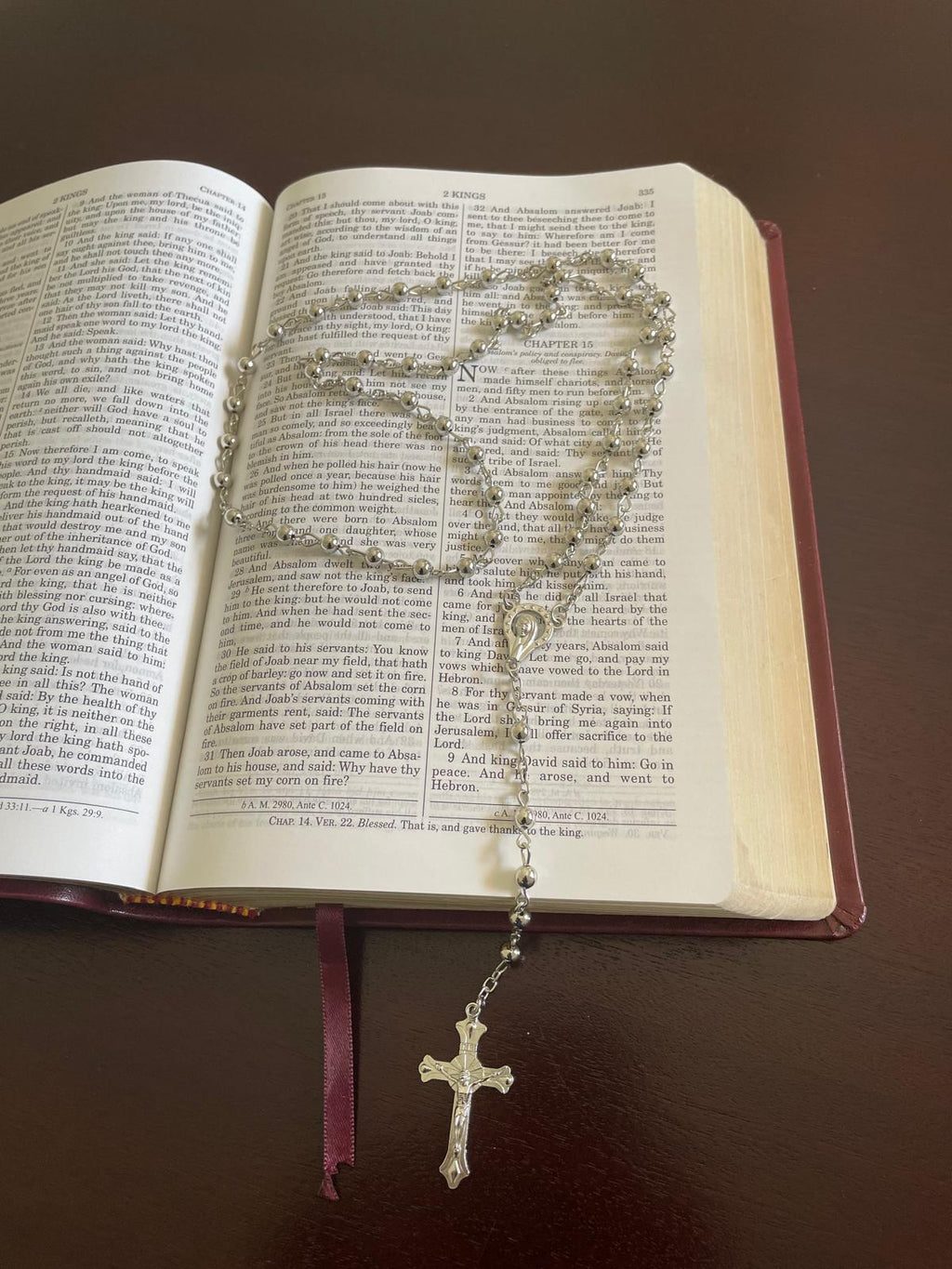 Maliit na Rosaryo na may Halong Buhok - Pilak