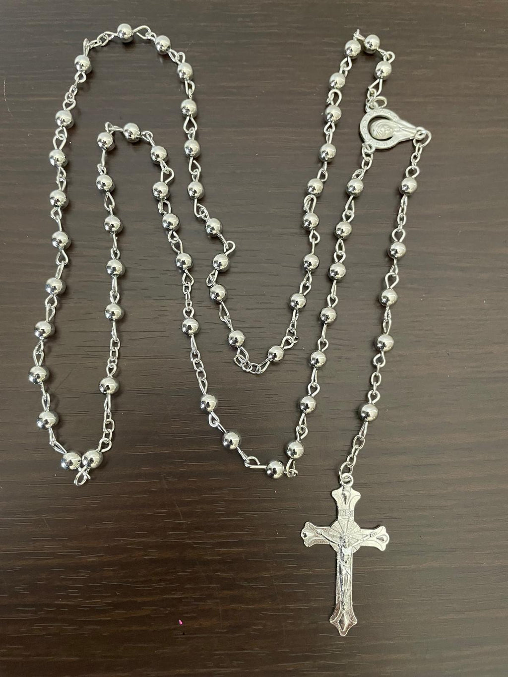 Maliit na Rosaryo na may Halong Buhok - Pilak